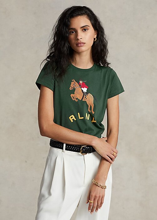 Zelená dámská trička dresu Ralph Lauren s logem jezdectví Zelená dámská trička dresu Ralph Lauren s logem jezdectví