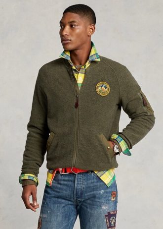 Zelené pánské bundy Ralph Lauren Brushed Fleece Bomber