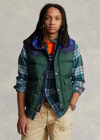 Zelené pánské bundy Ralph Lauren odpuzující vodu dolů Western Gilet