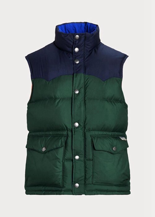 Zelené pánské bundy Ralph Lauren odpuzující vodu dolů Western Gilet Zelené pánské bundy Ralph Lauren odpuzující vodu dolů Western Gilet