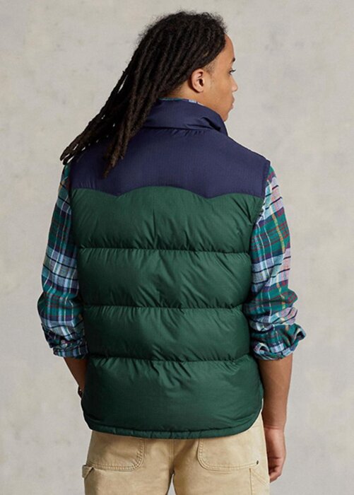 Zelené pánské bundy Ralph Lauren odpuzující vodu dolů Western Gilet Zelené pánské bundy Ralph Lauren odpuzující vodu dolů Western Gilet