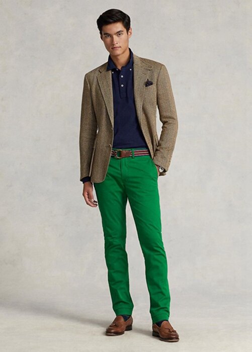 Zelené pánské kalhoty Ralph Lauren Stretch Slim Fit Chino Zelené pánské kalhoty Ralph Lauren Stretch Slim Fit Chino
