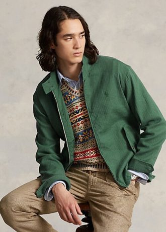 Zelené pánské keprové bundy Ralph Lauren Linen-Blend Rybí kost