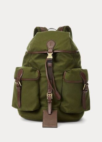 Zelené pánské plátěné batohy Ralph Lauren s koženým lemem
