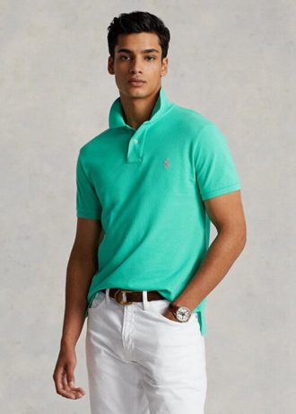 Zelené pánské polokošile Slim Fit Mesh Ralph Lauren Custom