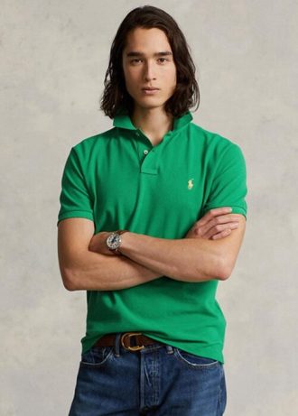 Zelené pánské polokošile Slim Fit Mesh Ralph Lauren Custom