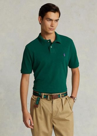 Zelené pánské polokošile Slim Fit Mesh Ralph Lauren Custom