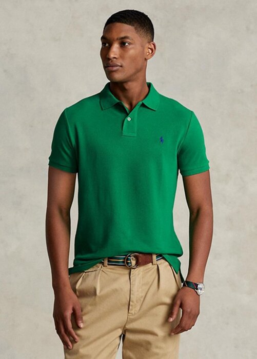 Zelené pánské polokošile Slim Fit Mesh Ralph Lauren Custom Zelené pánské polokošile Slim Fit Mesh Ralph Lauren Custom