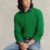 Zelené pánské svetry Ralph Lauren Bavlněné svetry s kabelovým úpletem Zelené pánské svetry Ralph Lauren Bavlněné svetry s kabelovým úpletem