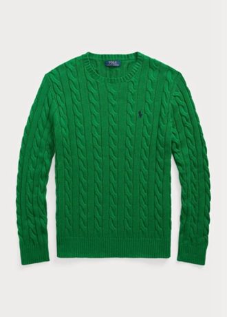 Zelené pánské svetry Ralph Lauren Bavlněné svetry s kabelovým úpletem
