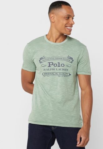 Zelená pánská trička Ralph Lauren Logo Crew Neck