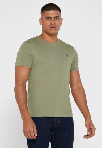 Zelená pánská trička Ralph Lauren s logem na hrudi a výstřihem