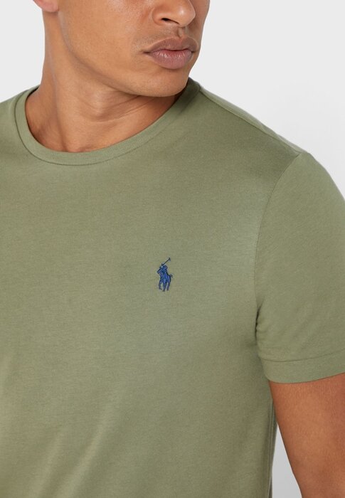 Zelená pánská trička Ralph Lauren s logem na hrudi a výstřihem Zelená pánská trička Ralph Lauren s logem na hrudi a výstřihem