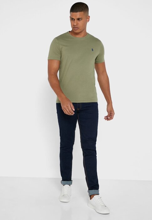 Zelená pánská trička Ralph Lauren s logem na hrudi a výstřihem Zelená pánská trička Ralph Lauren s logem na hrudi a výstřihem