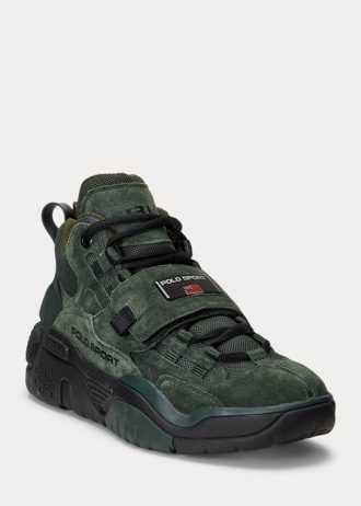 Zelené pánské vysoké semišové tenisky Ralph Lauren PS100