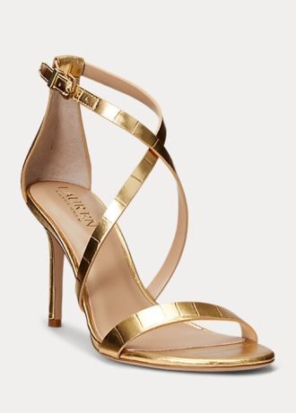 Zlaté dámské kovové kožené sandály Ralph Lauren Gabriele