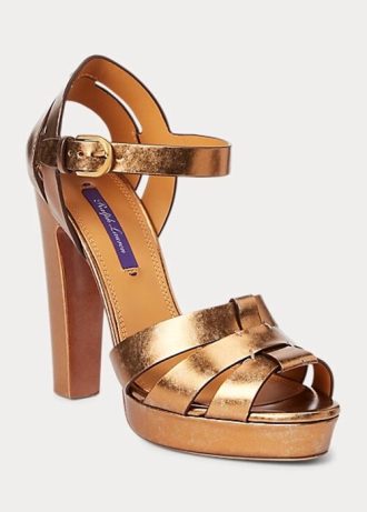 Zlaté dámské sandály z metalické telecí kůže Ralph Lauren Callahan