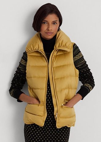 Zlatá dámská saténová prošívaná vesta Ralph Lauren