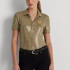 Zlaté dámské triko Ralph Lauren Jersey s fóliovým potiskem Zlaté dámské triko Ralph Lauren Jersey s fóliovým potiskem