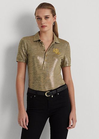 Zlaté dámské triko Ralph Lauren Jersey s fóliovým potiskem Zlaté dámské triko Ralph Lauren Jersey s fóliovým potiskem